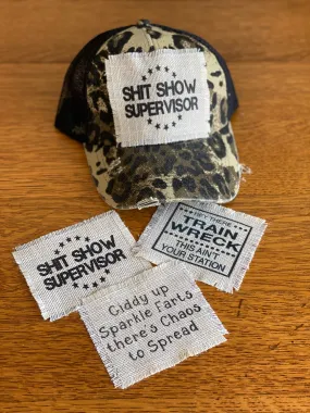 Assorted Hat Patches, Burlap Linen Look Sublimation Patch, Glue, Sew or Iron On Hat Patch, Raggedy Hat Patch, Camo Hat Patch