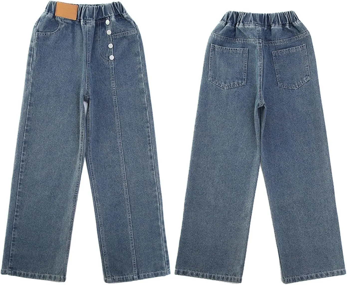 Baggy Jeans for Teen Girls Straight Leg Boyfriend Jeans Y2K Streetwear Elastic Waist Wide Leg Jeans Kids Denim Pants