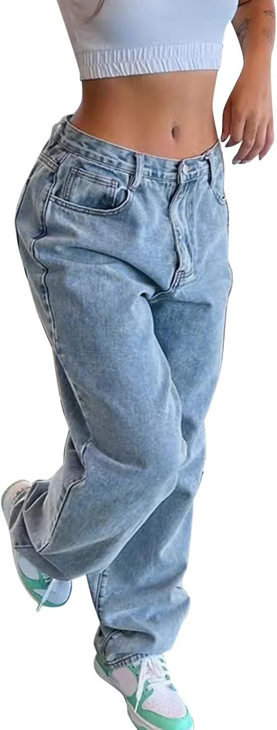 Baggy Jeans for Women Y2K High Street Boyfriend Pants Vintage Low Rise Jeans Aesthetic Clothing Hiphop Streetwear
