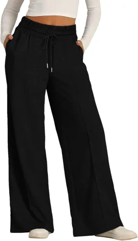 Baggy Tall Open Bottom Sweatpants for Women Fleece Lined Soft Relaxed Fit Wide Legged Joggers Elastic Waist Cozy Yoga