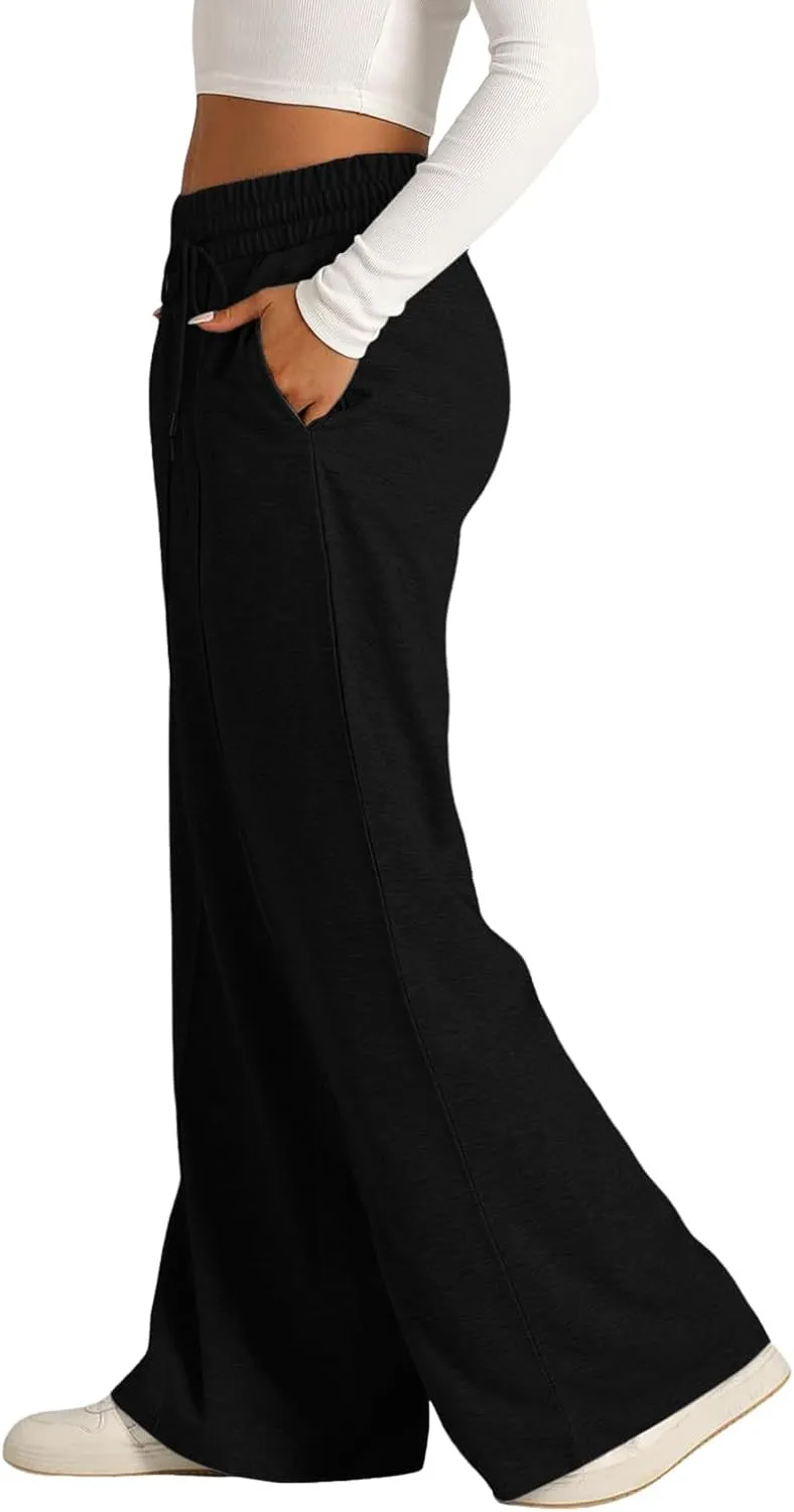 Baggy Tall Open Bottom Sweatpants for Women Fleece Lined Soft Relaxed Fit Wide Legged Joggers Elastic Waist Cozy Yoga
