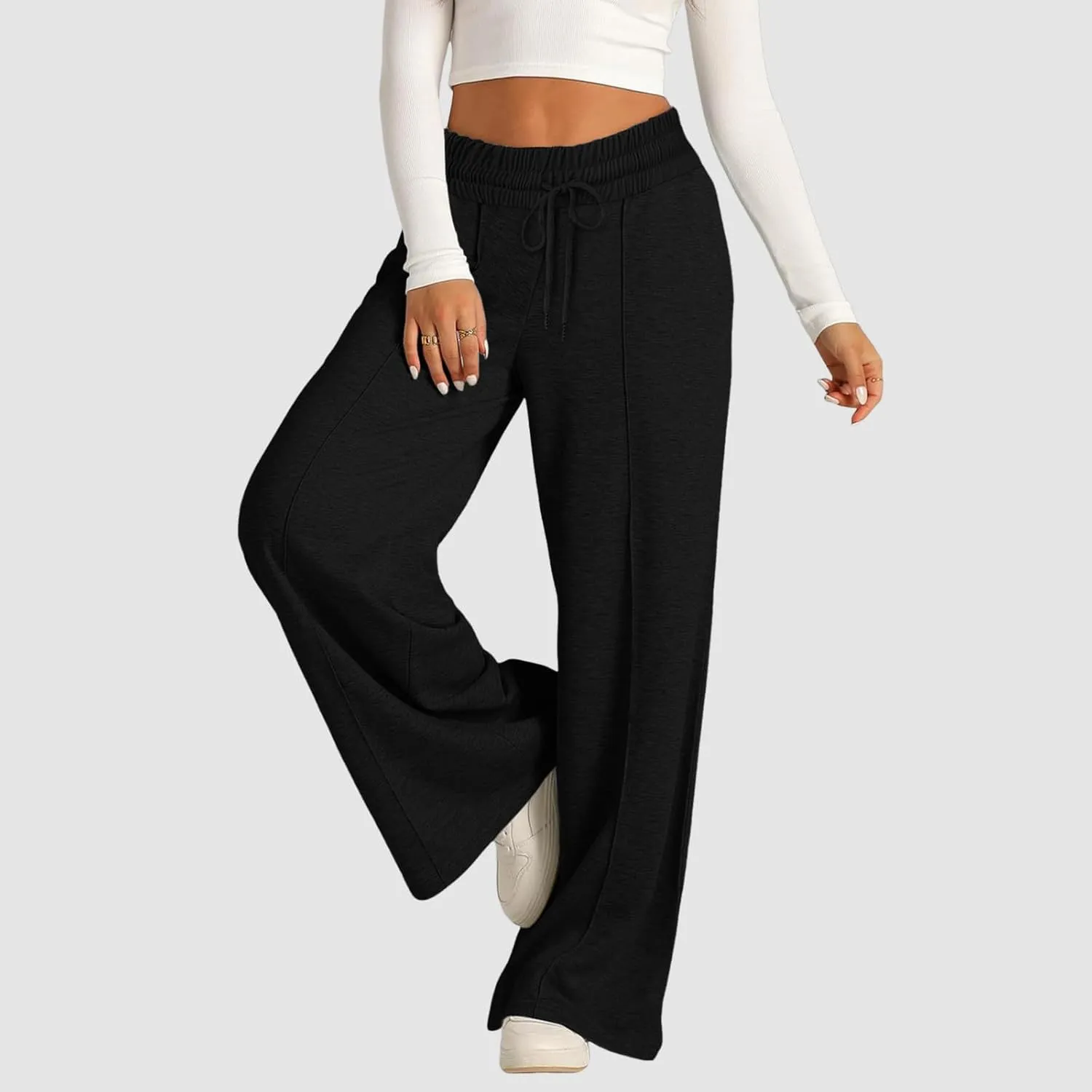 Baggy Tall Open Bottom Sweatpants for Women Fleece Lined Soft Relaxed Fit Wide Legged Joggers Elastic Waist Cozy Yoga