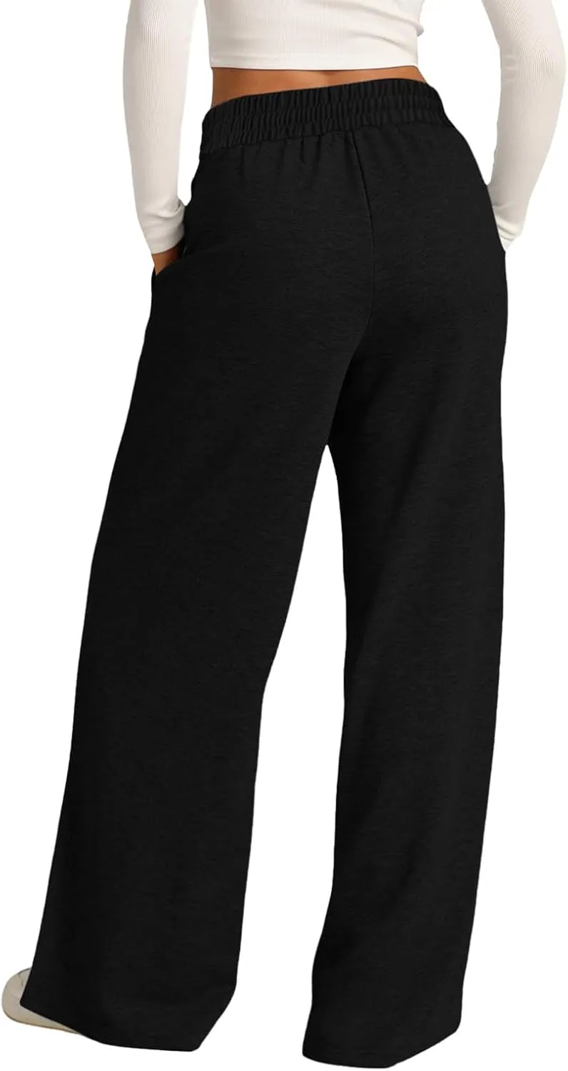 Baggy Tall Open Bottom Sweatpants for Women Fleece Lined Soft Relaxed Fit Wide Legged Joggers Elastic Waist Cozy Yoga