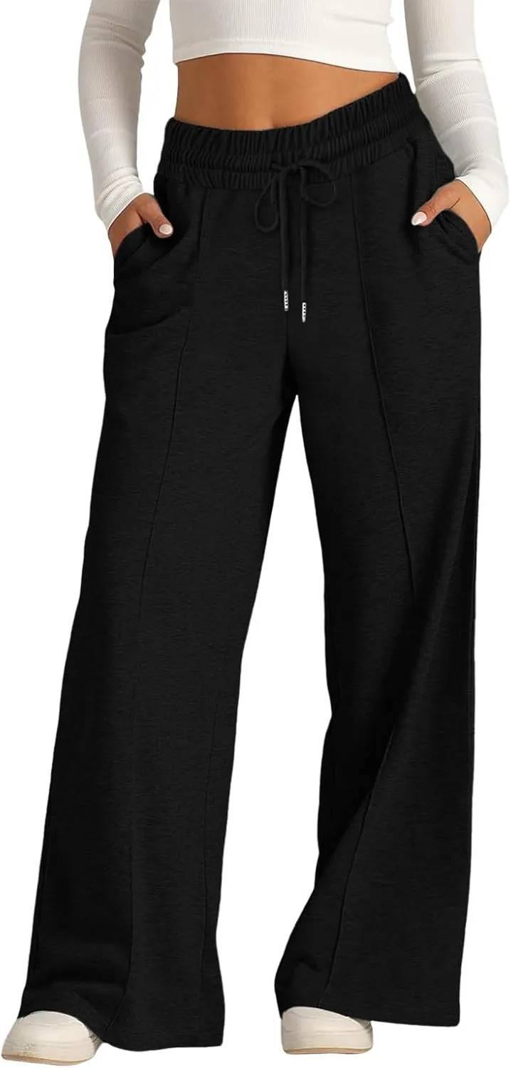 Baggy Tall Open Bottom Sweatpants for Women Fleece Lined Soft Relaxed Fit Wide Legged Joggers Elastic Waist Cozy Yoga