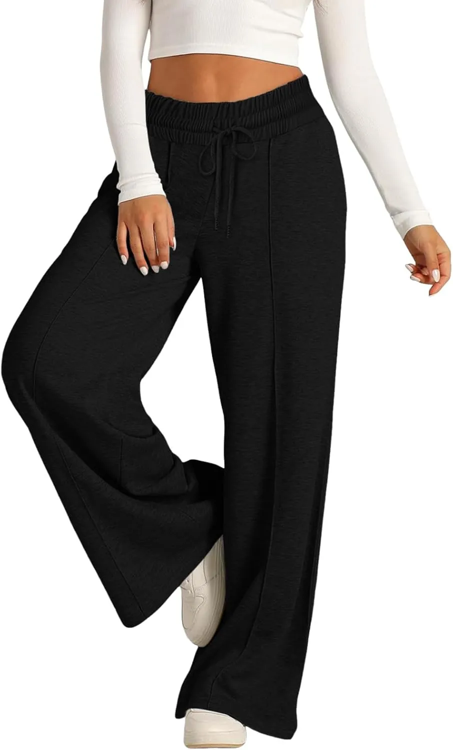 Baggy Tall Open Bottom Sweatpants for Women Fleece Lined Soft Relaxed Fit Wide Legged Joggers Elastic Waist Cozy Yoga