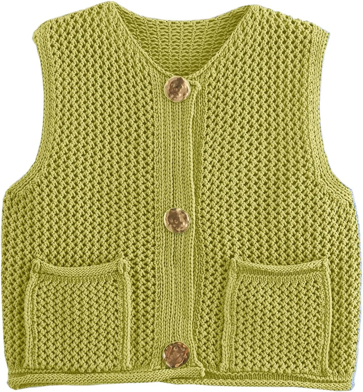 COZYPOIN Women's Sweaters Vest 2025 Button Down Sleeveless Chunky Cropped Knit Cardigan Crochet Tank Tops with Pockets