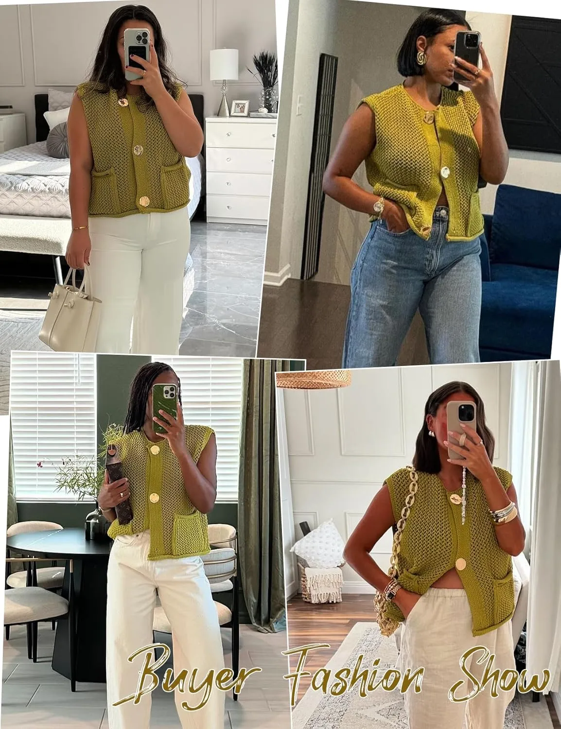 COZYPOIN Women's Sweaters Vest 2025 Button Down Sleeveless Chunky Cropped Knit Cardigan Crochet Tank Tops with Pockets