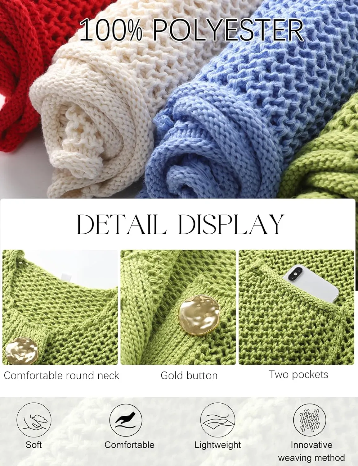COZYPOIN Women's Sweaters Vest 2025 Button Down Sleeveless Chunky Cropped Knit Cardigan Crochet Tank Tops with Pockets