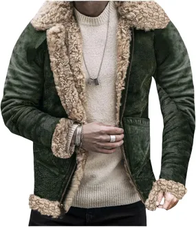 evzosrz Men's Winter Coats Faux Suede Sherpa Lined Shearling Faux Fur Jackets Thicken Winter Warm Motorcycle Bomber Jacket