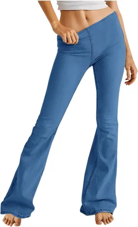 Flare Jeans for Women Ladies Elastic Pull-On Skinny Bootcut Denim Jeggings Tummy Control High Waisted Trendy Jeans