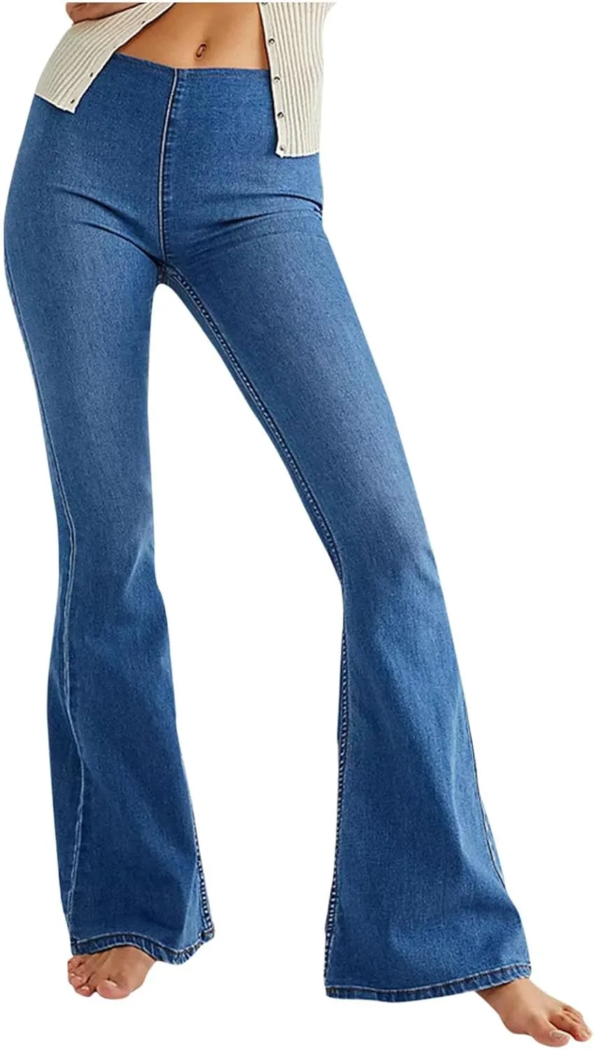 Flare Jeans for Women Ladies Elastic Pull-On Skinny Bootcut Denim Jeggings Tummy Control High Waisted Trendy Jeans