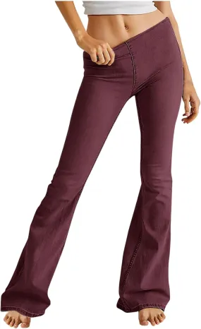 Flare Jeans for Women Ladies Elastic Pull-On Skinny Bootcut Denim Jeggings Tummy Control High Waisted Trendy Jeans