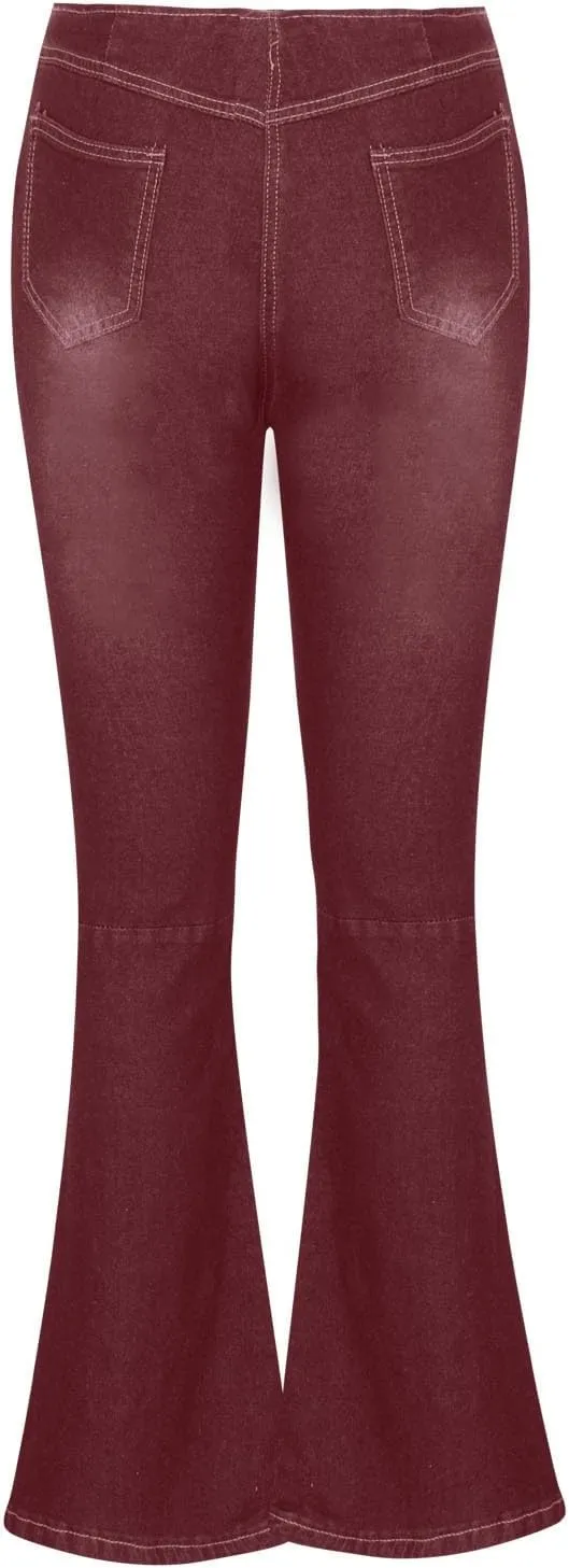 Flare Jeans for Women Ladies Elastic Pull-On Skinny Bootcut Denim Jeggings Tummy Control High Waisted Trendy Jeans
