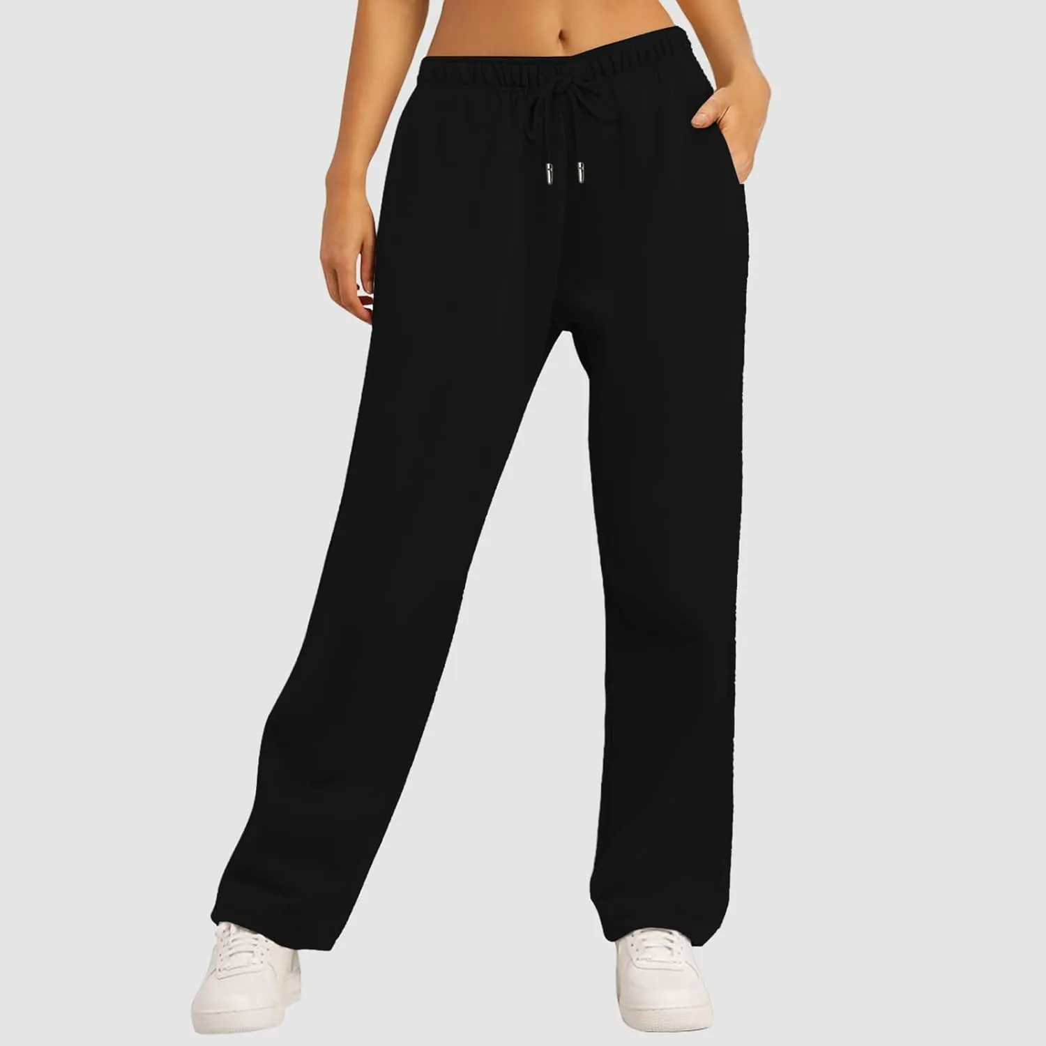 Fleece Lined Sweatpants for Women Elastic High Waist Wide Leg Joggers Pants Drawstring Soft Casual Trouser with Pocket