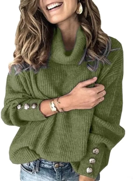 Fronage Women's Fall Turtleneck Sweaters Chunky Long Sleeve Cowl Neck Knit Pullover Loose Solid Color Striped Sweatshirt