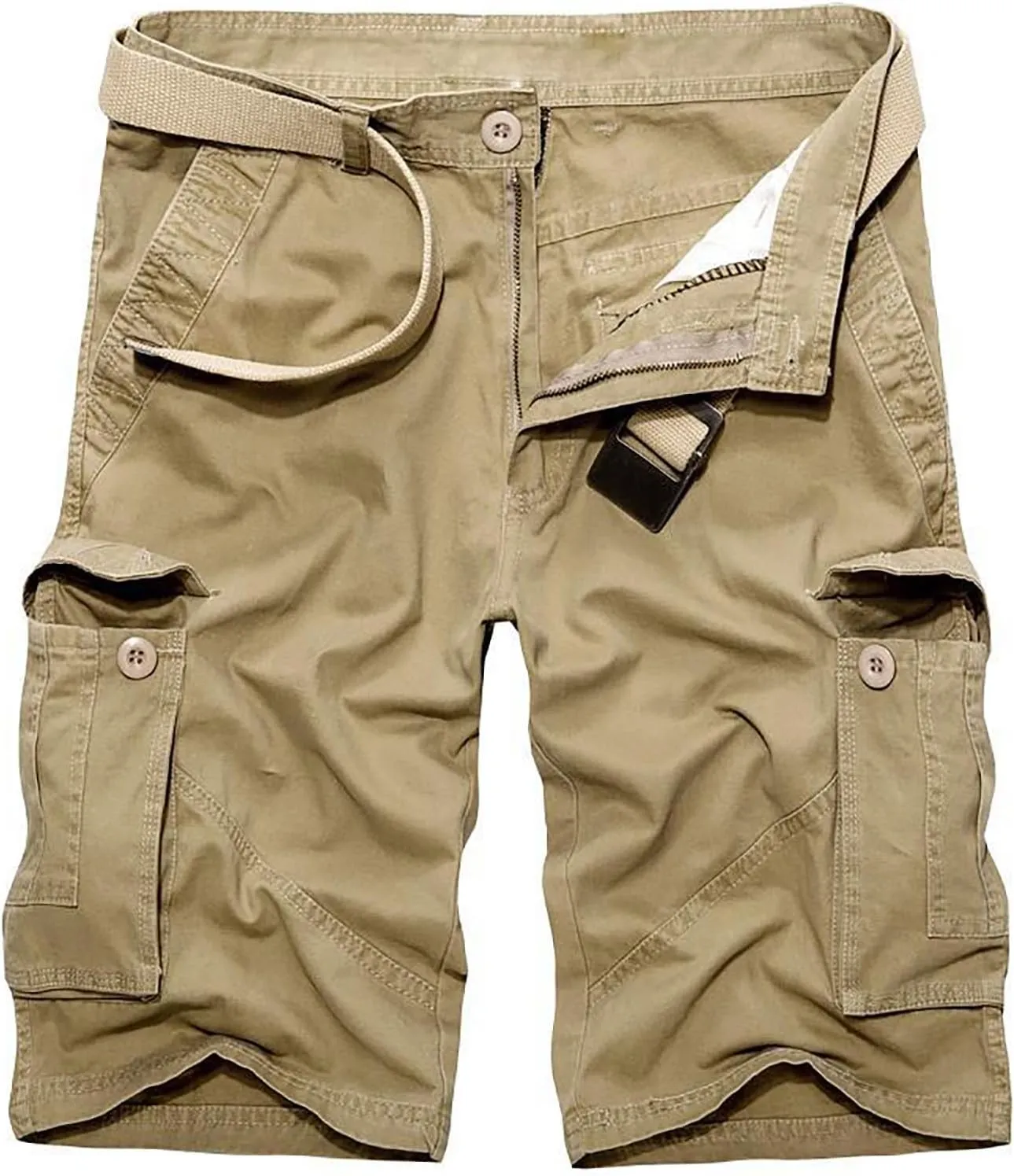 GIERIDUC Men's Cargo Shorts 3/4 Relaxed Fit Ripstop Cargo Shorts Running Shorts Pockets Elastic Waist Cotton Hiking Shorts