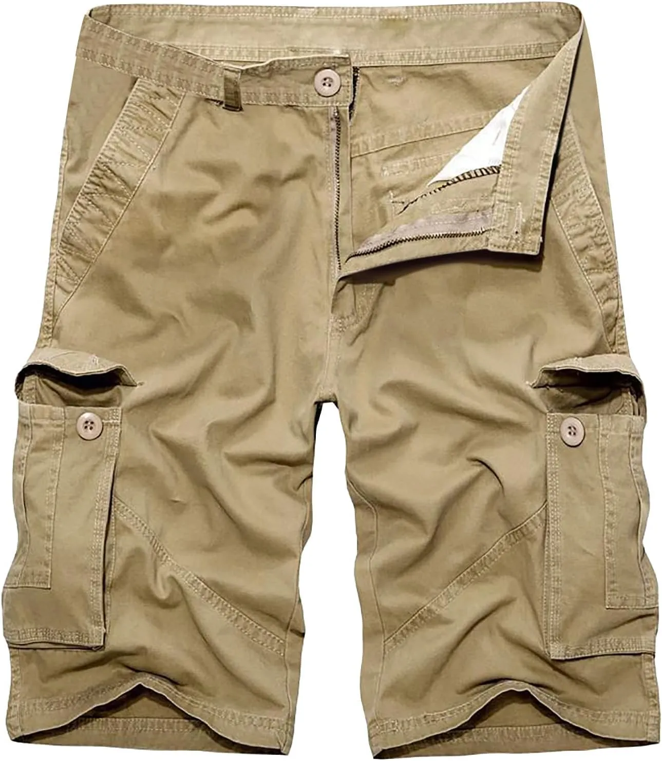 GIERIDUC Men's Cargo Shorts 3/4 Relaxed Fit Ripstop Cargo Shorts Running Shorts Pockets Elastic Waist Cotton Hiking Shorts