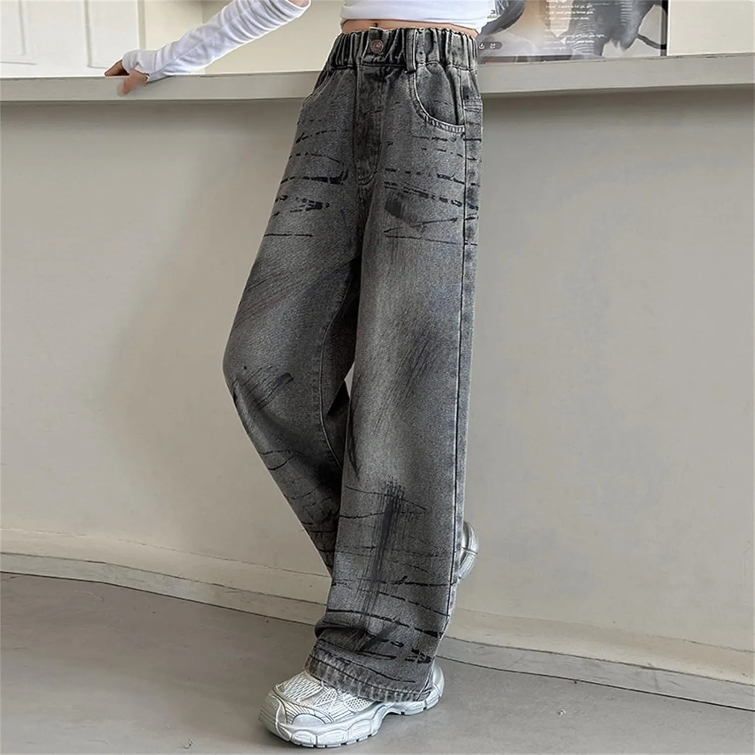 Girls Baggy Jeans Wide Leg Baggy Jeans High Waist Cargo Pants Vintage Streetwear Denim Jeans