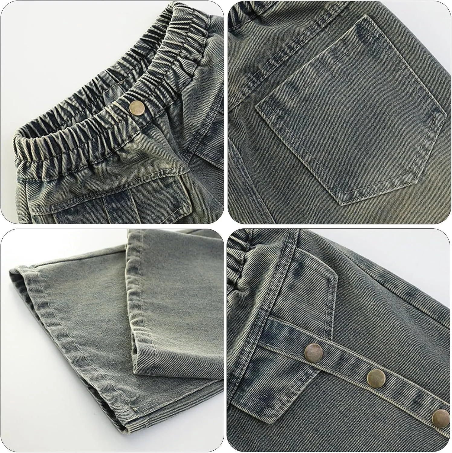 Girls Baggy Jeans Wide Leg Denim Pants Kids Straight Leg Distressed Jeans High Elastic Waist Boyfriend Jeans Streetwear