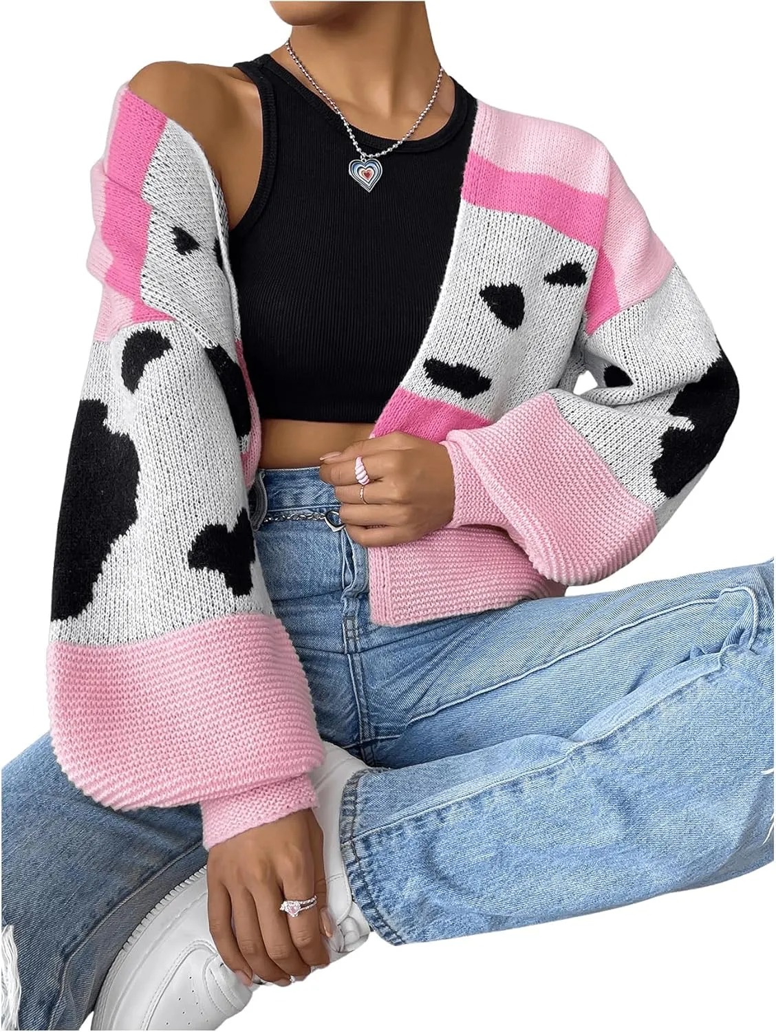 GORGLITTER Women's Colorful Chunky Cardigan Sweater Long Sleeve Knit Leopard Pullover Tops
