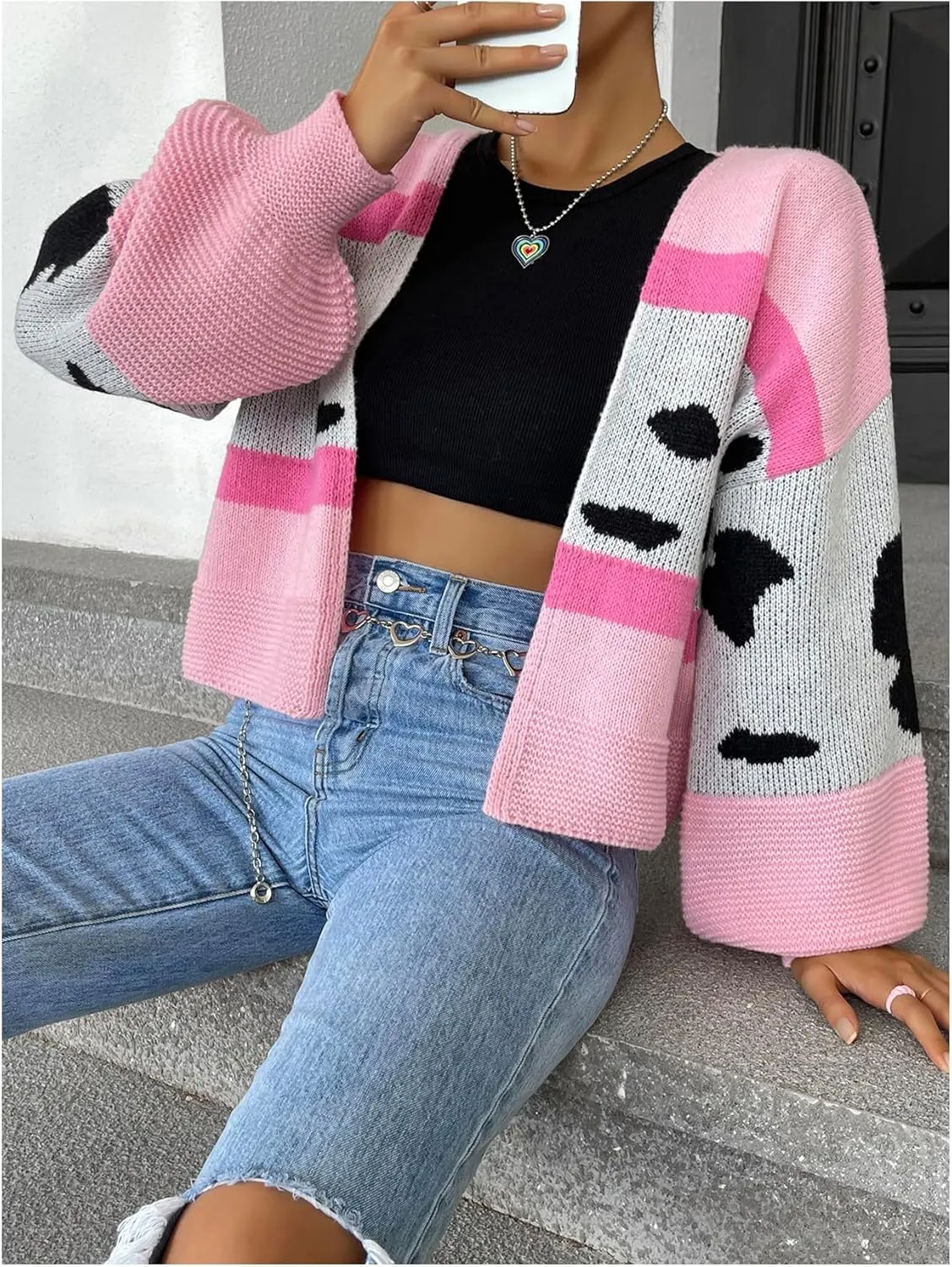GORGLITTER Women's Colorful Chunky Cardigan Sweater Long Sleeve Knit Leopard Pullover Tops