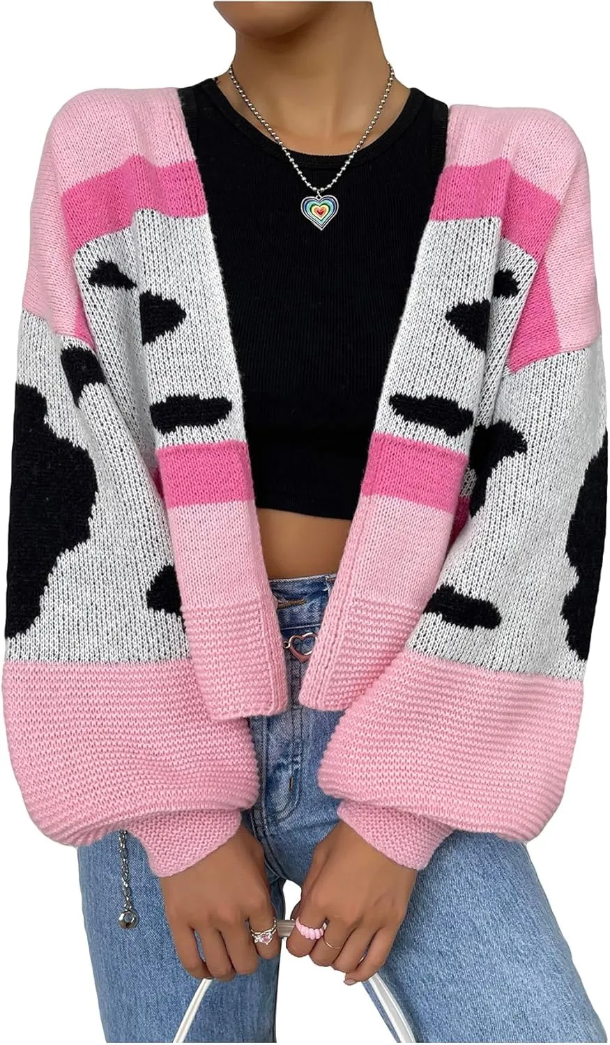 GORGLITTER Women's Colorful Chunky Cardigan Sweater Long Sleeve Knit Leopard Pullover Tops