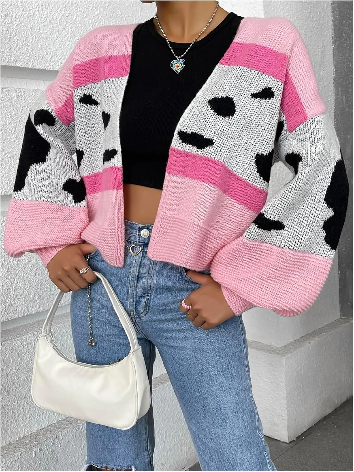 GORGLITTER Women's Colorful Chunky Cardigan Sweater Long Sleeve Knit Leopard Pullover Tops