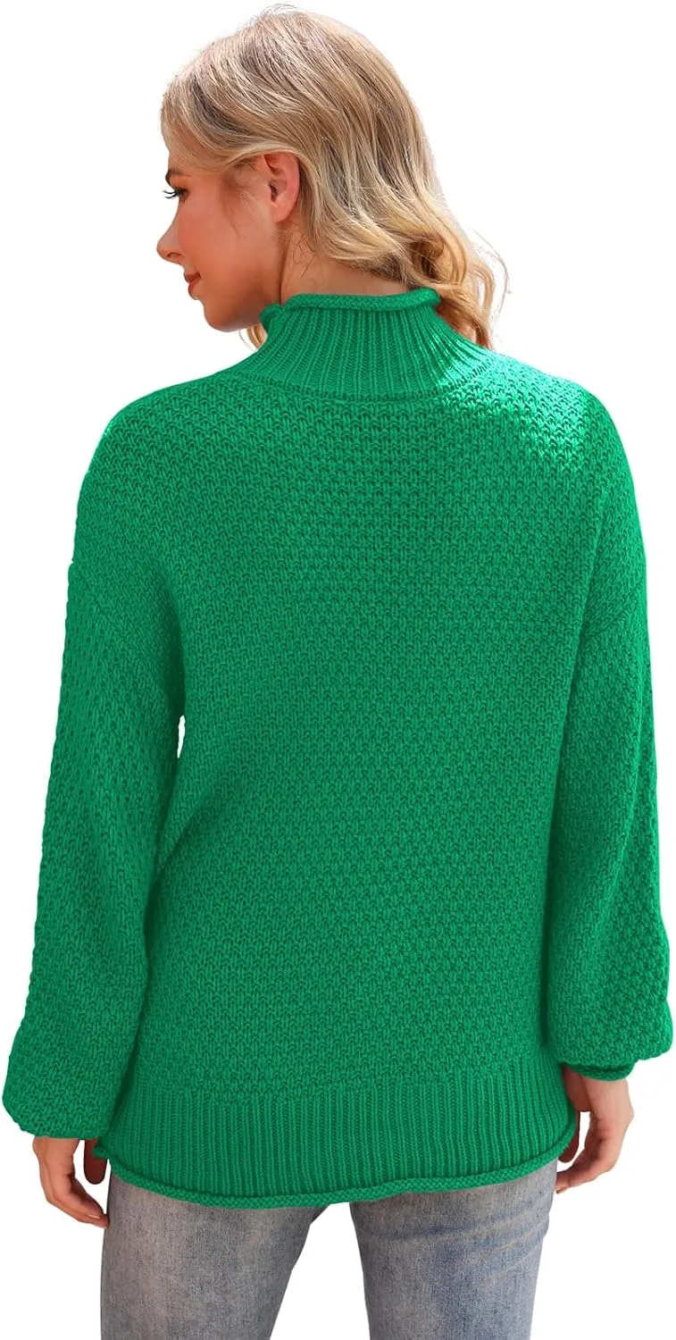 Jouica Women's Turtleneck Oversized Sweaters Batwing Long Sleeve Pullover Loose Chunky Knit Jumper