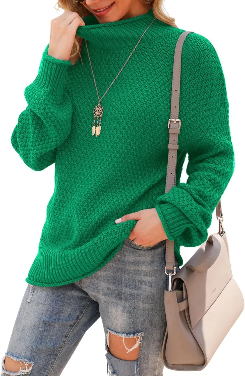 Jouica Women's Turtleneck Oversized Sweaters Batwing Long Sleeve Pullover Loose Chunky Knit Jumper