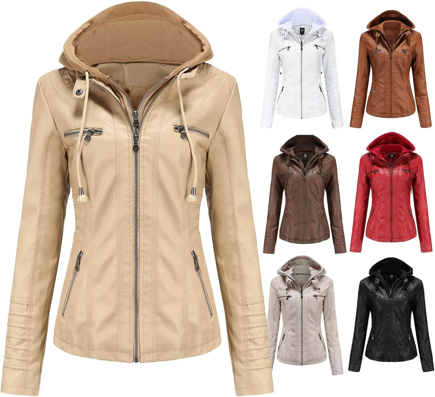 LCMTWX Brown Jacket Women Full Zip Snap Stand Collar Long Sleeve Outwear Cool Slim Jacket Coat for Vacation Daily Biker