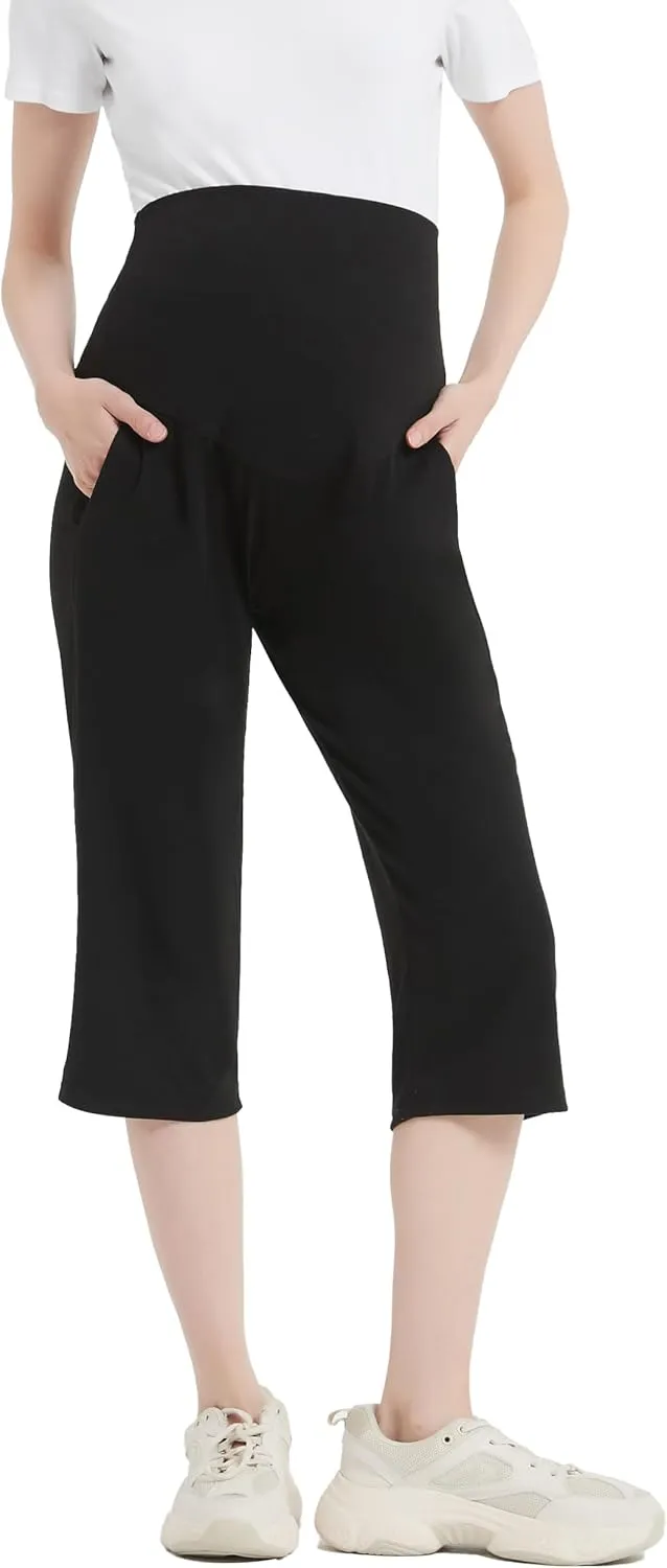 Maternity Shorts High Waisted Women Capri Pregnancy Soft Yoga Joggers Lounge Pants