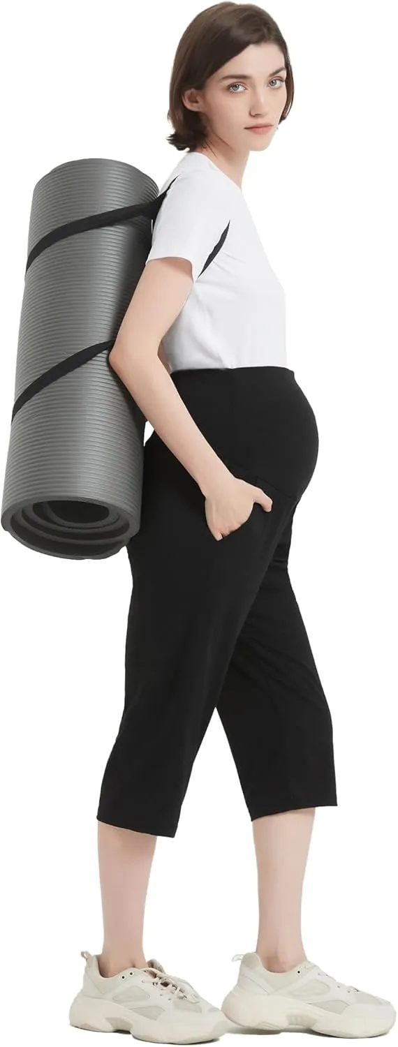 Maternity Shorts High Waisted Women Capri Pregnancy Soft Yoga Joggers Lounge Pants