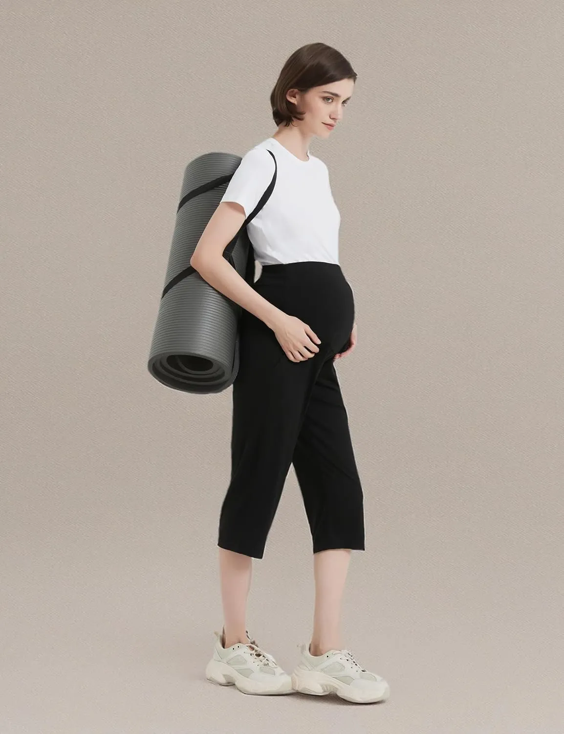 Maternity Shorts High Waisted Women Capri Pregnancy Soft Yoga Joggers Lounge Pants