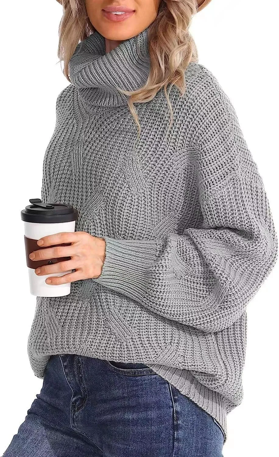 Melliflo Womens Oversized Turtleneck Long Sleeve Cable Knit Sweater Solid Loose Casual Cozy Chunky Pullover Tops