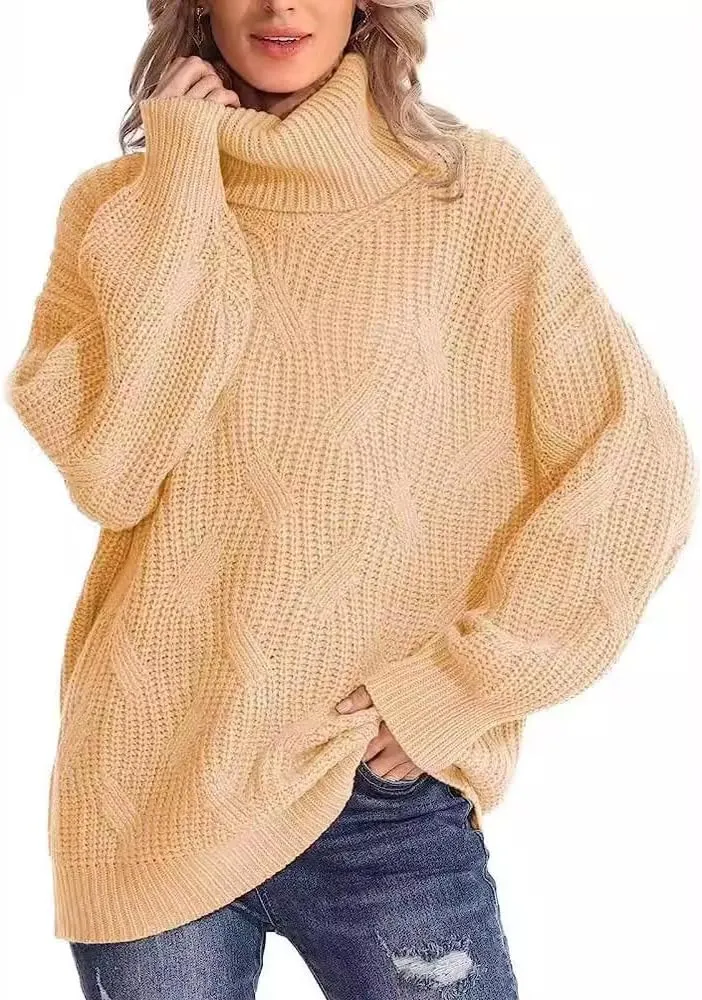 Melliflo Womens Oversized Turtleneck Long Sleeve Cable Knit Sweater Solid Loose Casual Cozy Chunky Pullover Tops
