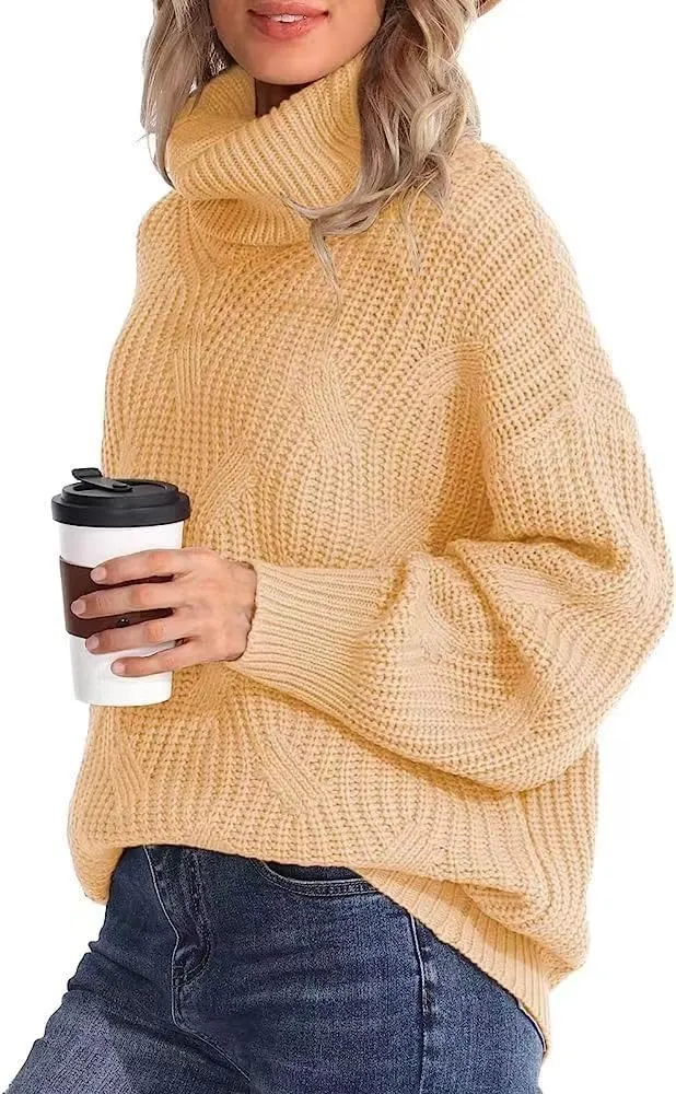 Melliflo Womens Oversized Turtleneck Long Sleeve Cable Knit Sweater Solid Loose Casual Cozy Chunky Pullover Tops