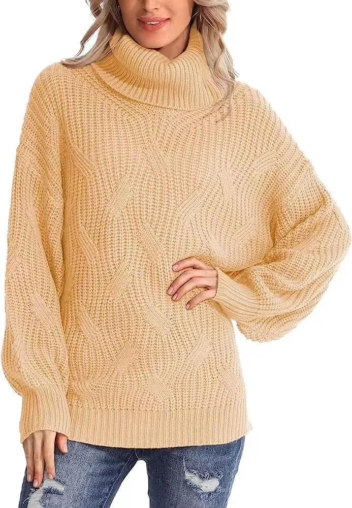 Melliflo Womens Oversized Turtleneck Long Sleeve Cable Knit Sweater Solid Loose Casual Cozy Chunky Pullover Tops