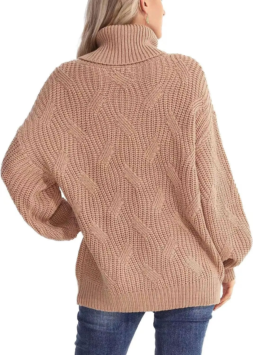 Melliflo Womens Oversized Turtleneck Long Sleeve Cable Knit Sweater Solid Loose Casual Cozy Chunky Pullover Tops