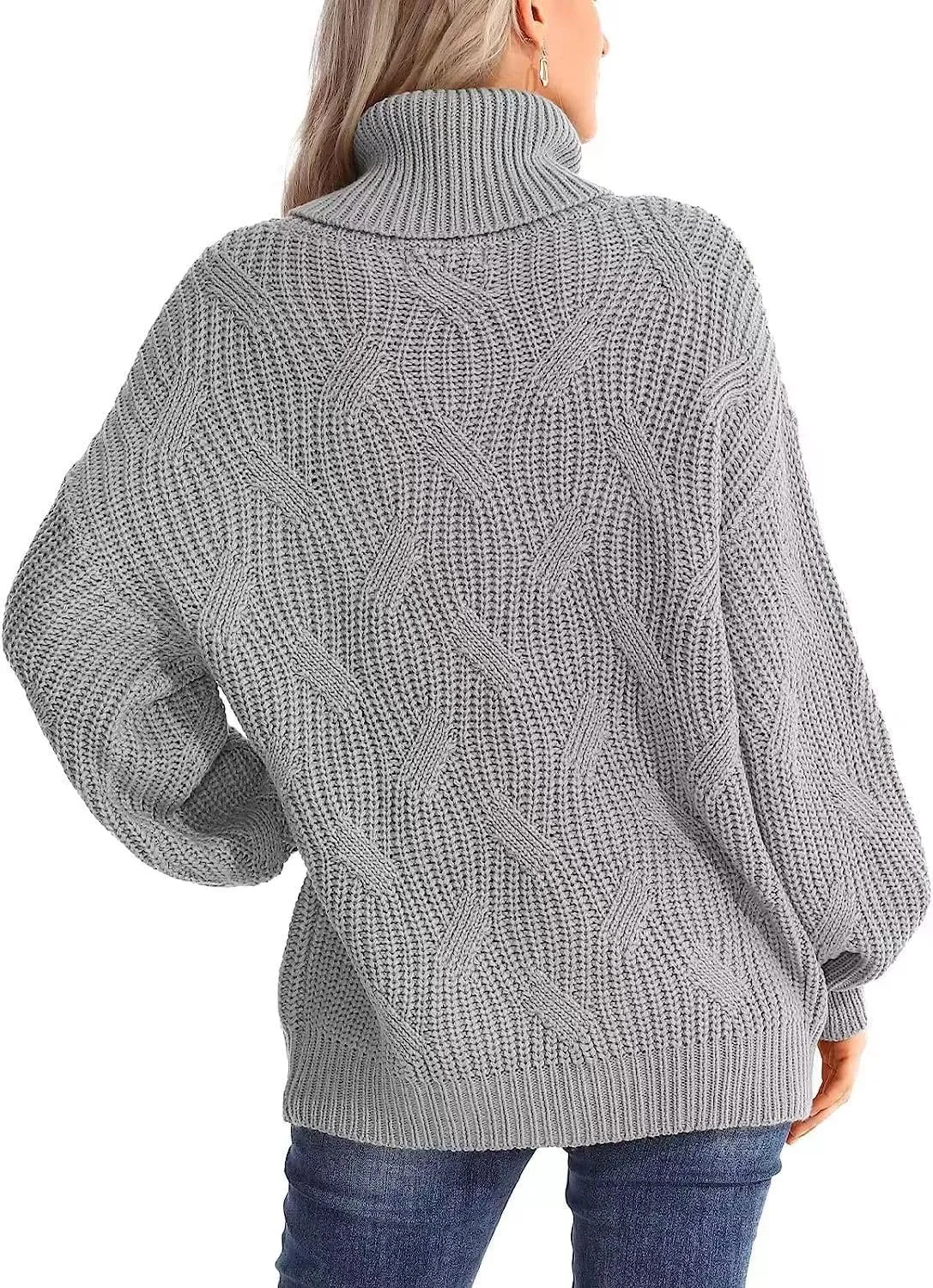Melliflo Womens Oversized Turtleneck Long Sleeve Cable Knit Sweater Solid Loose Casual Cozy Chunky Pullover Tops