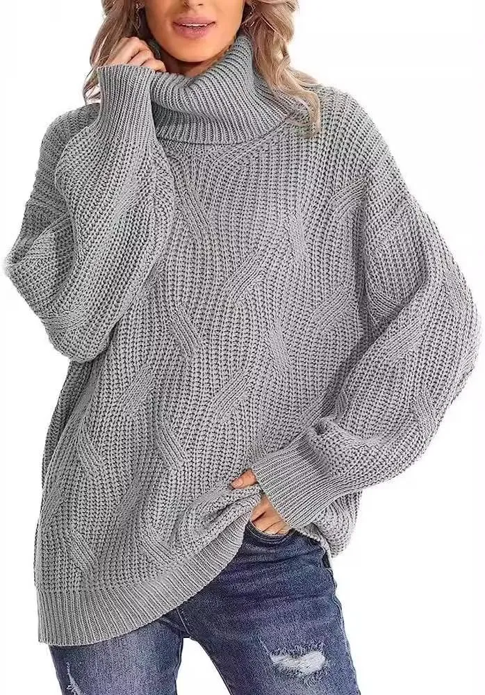Melliflo Womens Oversized Turtleneck Long Sleeve Cable Knit Sweater Solid Loose Casual Cozy Chunky Pullover Tops