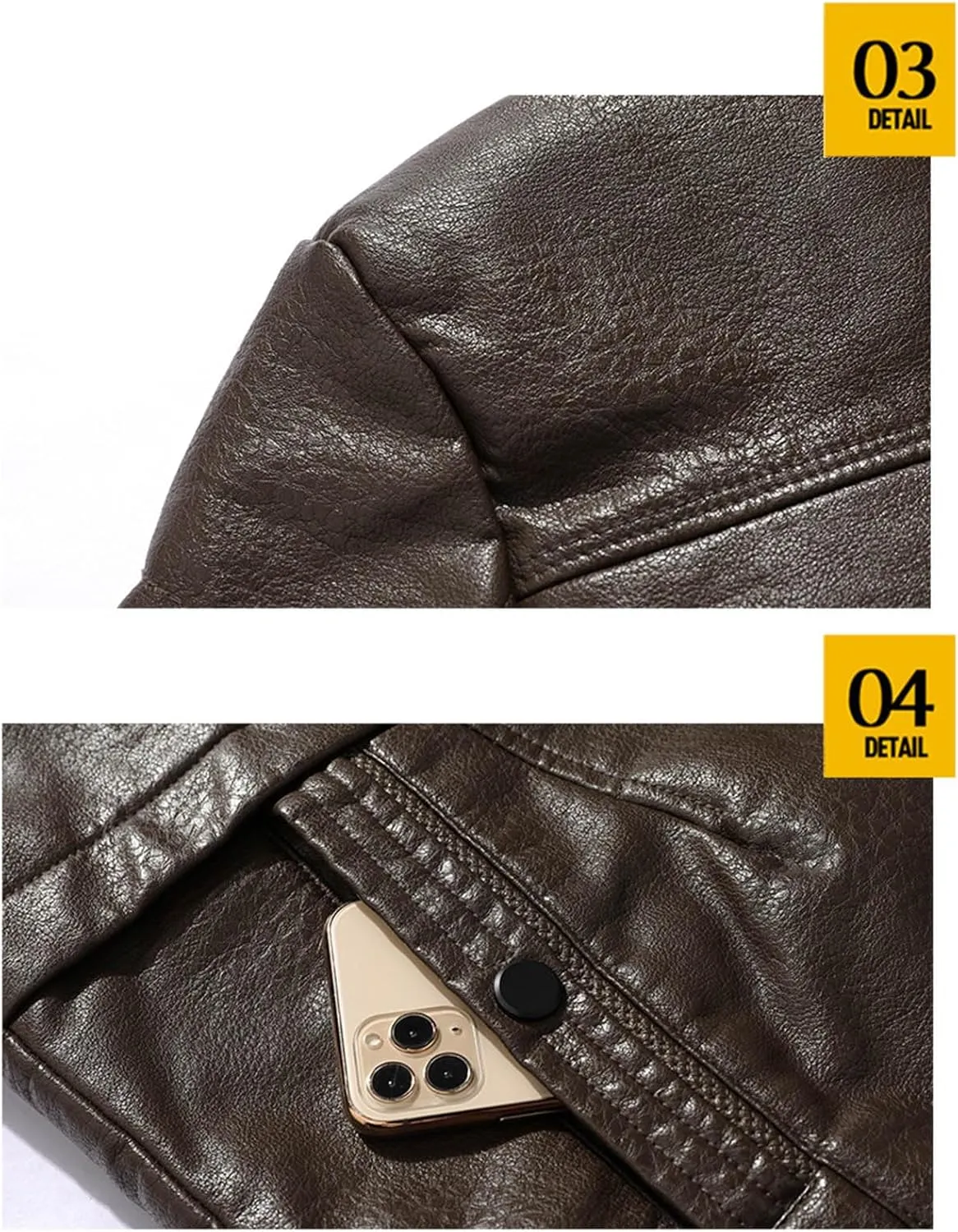 Mens Faux Leather Jacket Sherpa Lined Shearling Faux Fur Collar Lapel Long Trench Coats Single-Breasted Winter Coat
