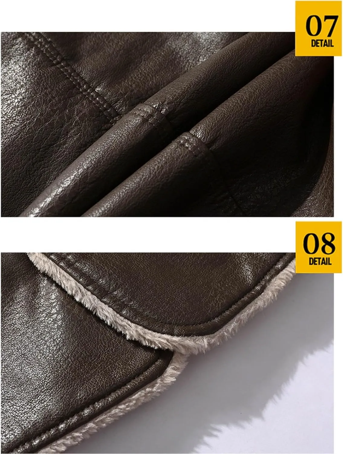 Mens Faux Leather Jacket Sherpa Lined Shearling Faux Fur Collar Lapel Long Trench Coats Single-Breasted Winter Coat