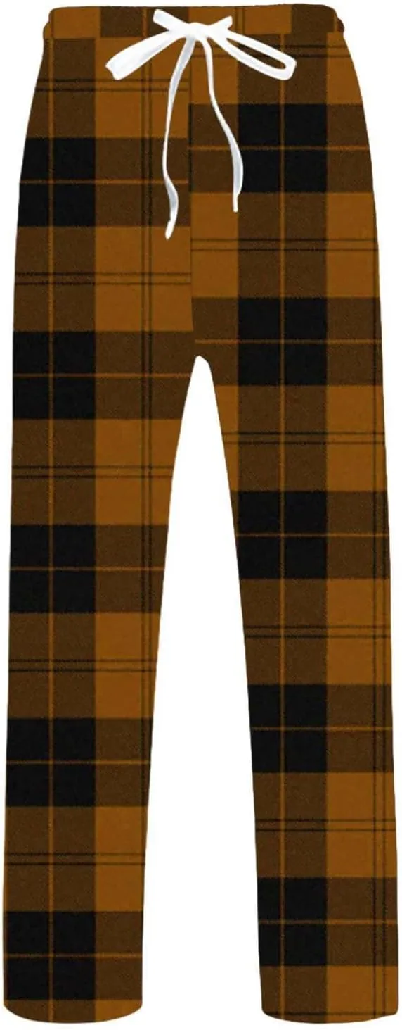 Men's Pajama Pants Drawstring Plaid Pj Flannel Lounge Pants Elastic Waist Loose Soft Comfy PJ Bottoms with Pockets