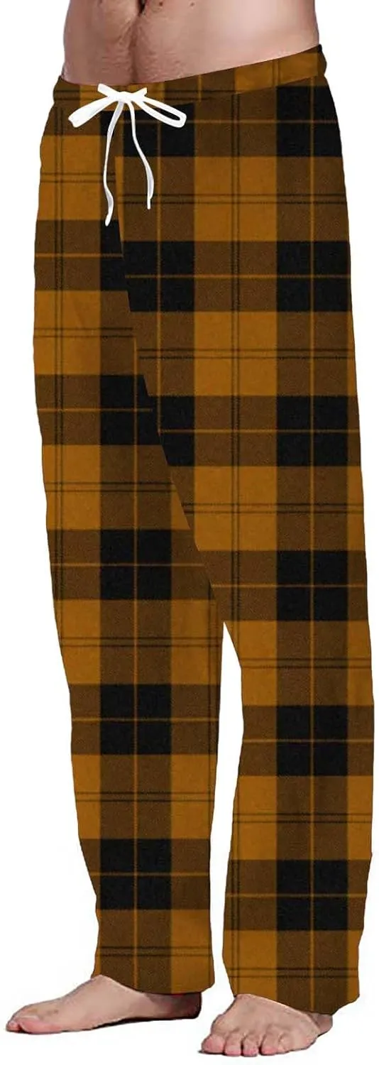 Men's Pajama Pants Drawstring Plaid Pj Flannel Lounge Pants Elastic Waist Loose Soft Comfy PJ Bottoms with Pockets