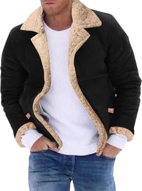 QWENTMTNTY Men's Vintage Sherpa Jacket Faux Suede Leather Winter Bomber Jackets Big Tall Heavyweight Faux Fur Shearling Coat