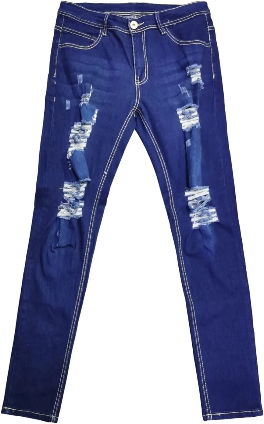 Ripped Jeans Men Baggy Classic Comfort Flex Retro Jeans Pants Lightweight Elastic Waist Denim Trousers