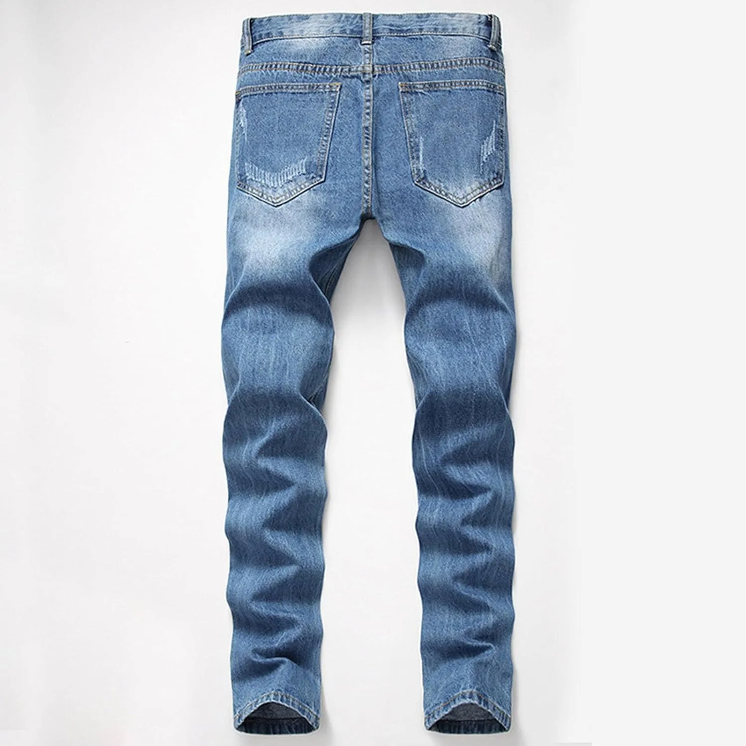 Ripped Skinny Jeans Men Men's Skinny Ripped Distressed Stretch Jeans Pants Hip Hop Biker Stretchy Jeans Straight Leg