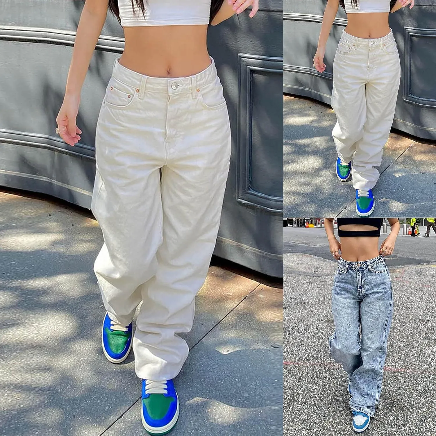 sdbrld Baggy Jeans for Women,Womens Jeans High Waisted Wide Leg Trousers Denim Cargo Pants 90s Y2K Boyfriend Streetwear Jeans