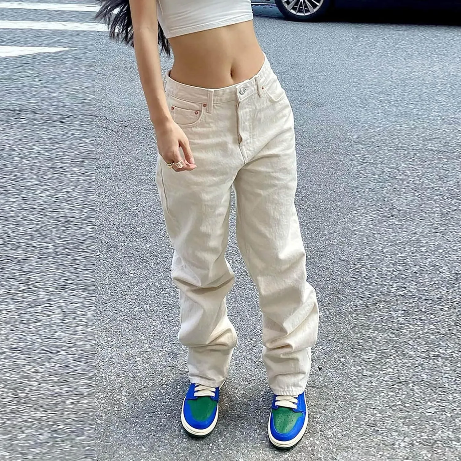 sdbrld Baggy Jeans for Women,Womens Jeans High Waisted Wide Leg Trousers Denim Cargo Pants 90s Y2K Boyfriend Streetwear Jeans