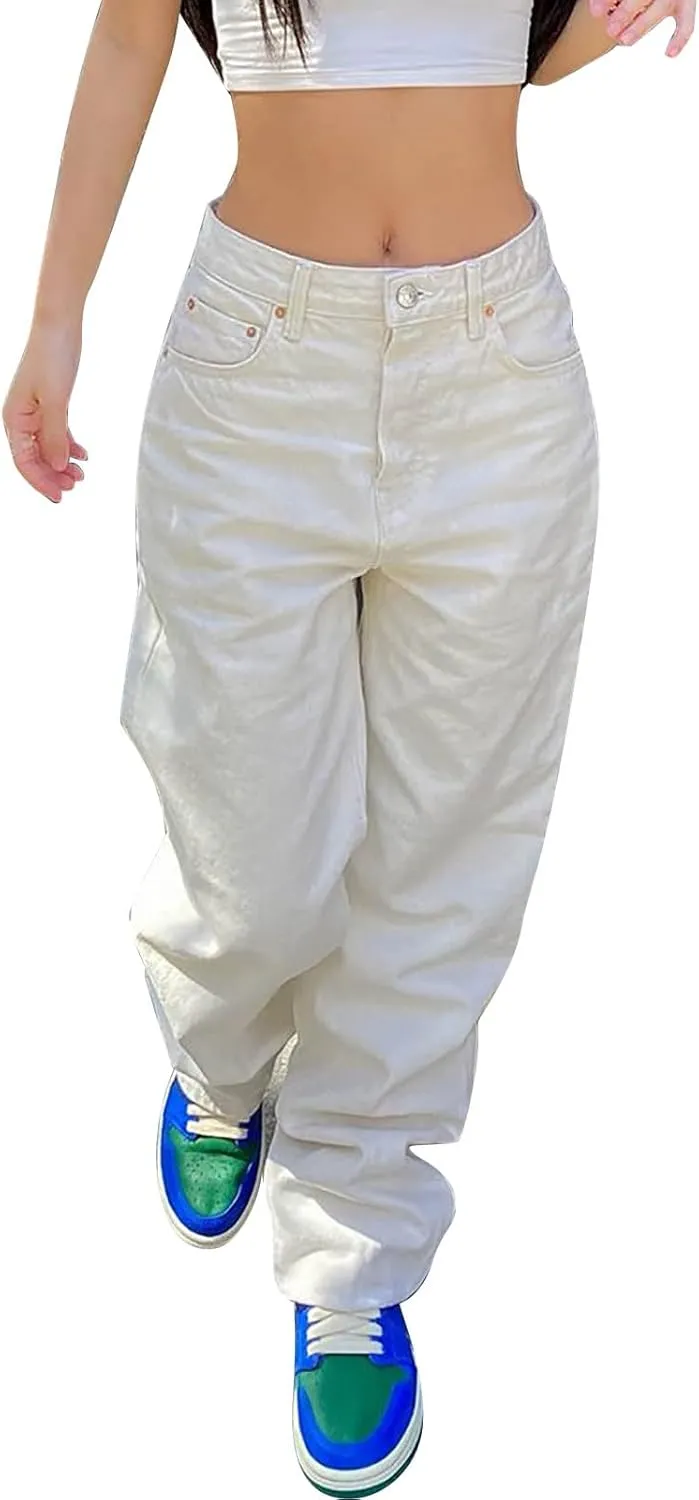 sdbrld Baggy Jeans for Women,Womens Jeans High Waisted Wide Leg Trousers Denim Cargo Pants 90s Y2K Boyfriend Streetwear Jeans